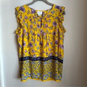 Floral Yellow Top with Ruffle Sleeves